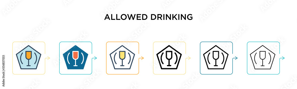 Poster allowed drinking vector icon in 6 different modern styles. black, two colored allowed drinking icons