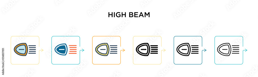 Poster high beam vector icon in 6 different modern styles. black, two colored high beam icons designed in f