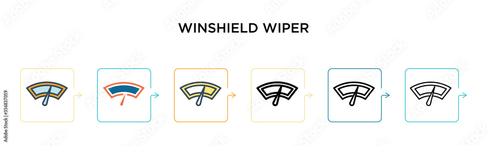 Poster winshield wiper vector icon in 6 different modern styles. black, two colored winshield wiper icons d