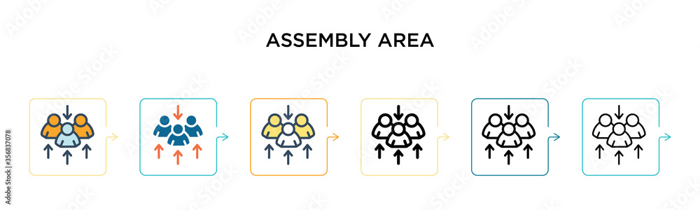 Poster assembly area vector icon in 6 different modern styles. black, two colored assembly area icons desig