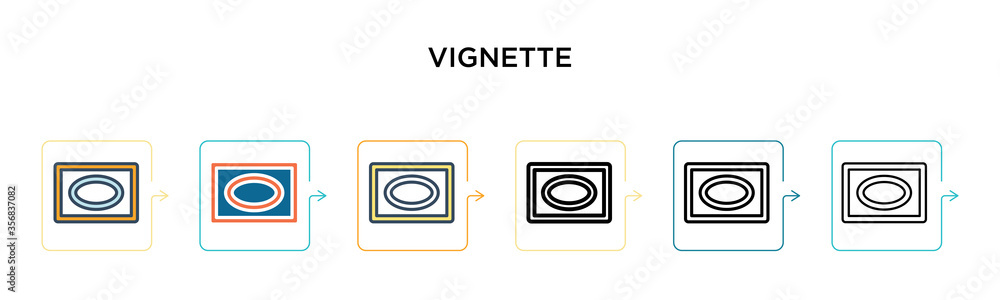 Aufkleber vignette vector icon in 6 different modern styles. black, two colored vignette icons designed in fil