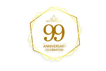 99 year anniversary, minimalist logo. Gold  vector illustration on white background - vector