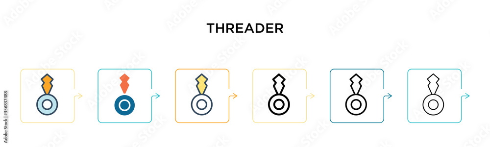 Poster threader vector icon in 6 different modern styles. black, two colored threader icons designed in fil