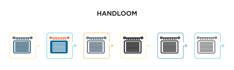 Handloom vector icon in 6 different modern styles. Black, two colored handloom icons designed in filled, outline, line and stroke style. Vector illustration can be used for web, mobile, ui