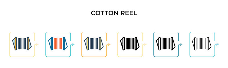 Cotton reel vector icon in 6 different modern styles. Black, two colored cotton reel icons designed in filled, outline, line and stroke style. Vector illustration can be used for web, mobile, ui