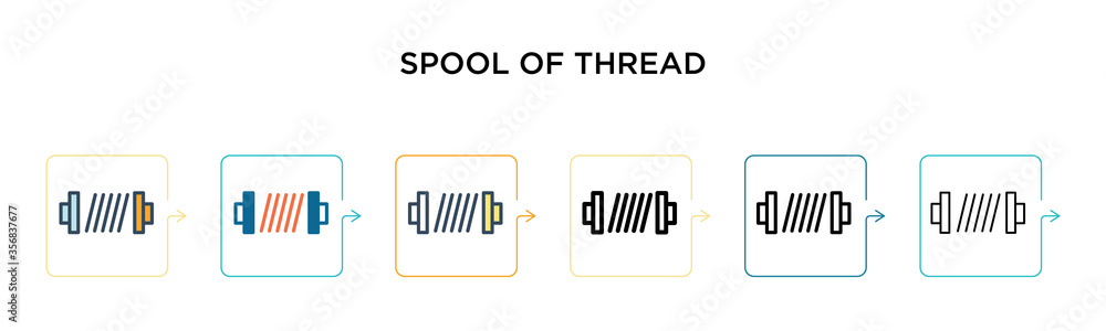 Poster spool of thread vector icon in 6 different modern styles. black, two colored spool of thread icons d