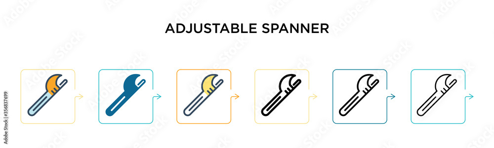 Poster adjustable spanner vector icon in 6 different modern styles. black, two colored adjustable spanner i