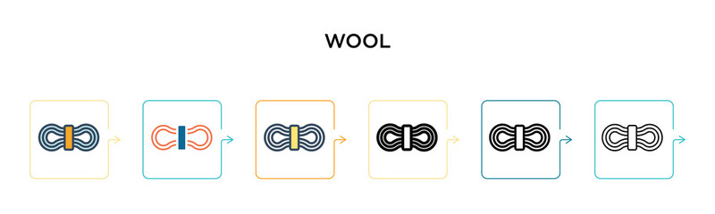 Wool vector icon in 6 different modern styles. Black, two colored wool icons designed in filled, outline, line and stroke style. Vector illustration can be used for web, mobile, ui