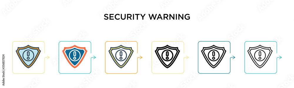 Poster security warning vector icon in 6 different modern styles. black, two colored security warning icons