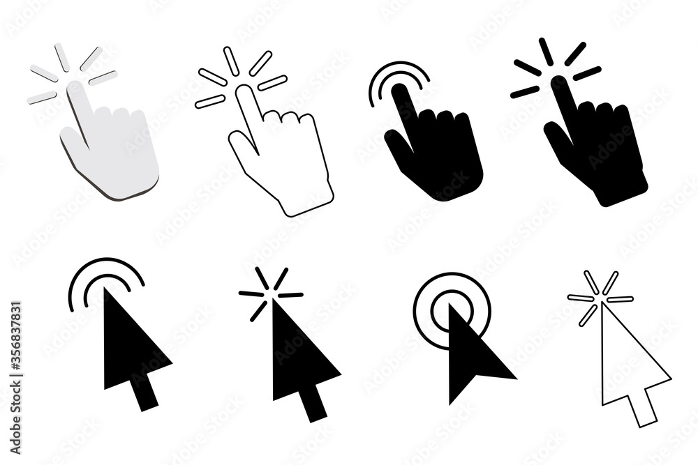 Poster cursor or mouse pointer icon. vector set of computer arrow symbols. finger sign on a white backgroun