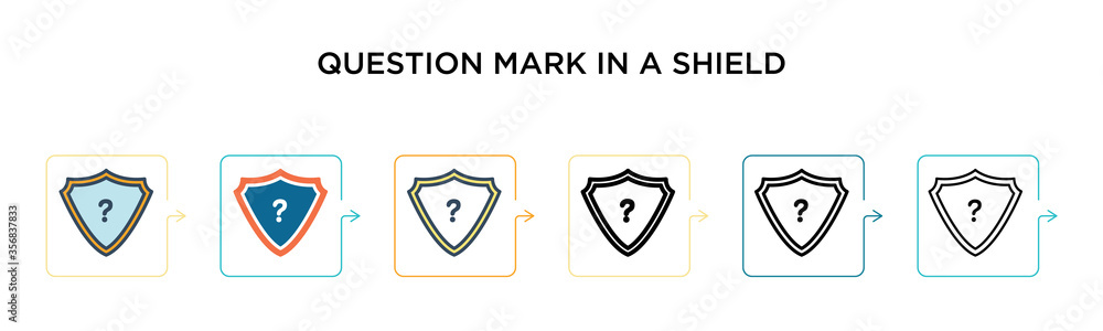 Poster question mark in a shield vector icon in 6 different modern styles. black, two colored question mark