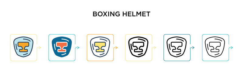 Boxing helmet vector icon in 6 different modern styles. Black, two colored boxing helmet icons designed in filled, outline, line and stroke style. Vector illustration can be used for web, mobile, ui