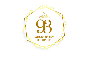 93 year anniversary, minimalist logo. Gold  vector illustration on white background - vector