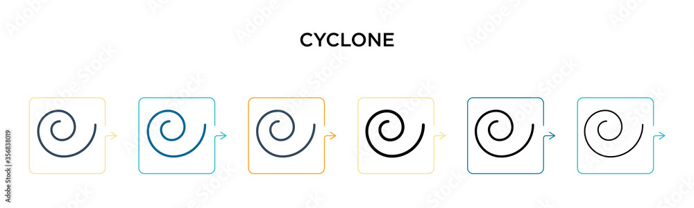 Poster cyclone vector icon in 6 different modern styles. black, two colored cyclone icons designed in fille