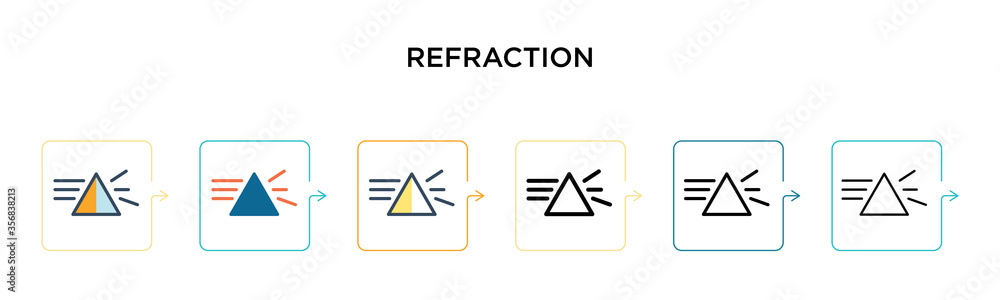 Poster refraction vector icon in 6 different modern styles. black, two colored refraction icons designed in
