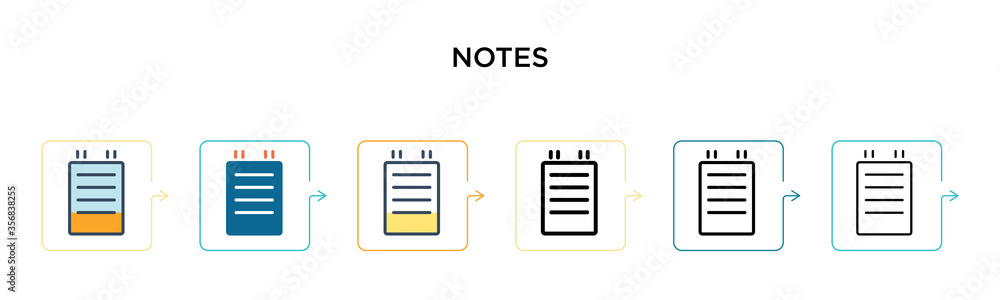 Poster notes vector icon in 6 different modern styles. black, two colored notes icons designed in filled, o