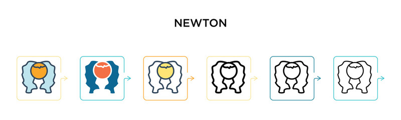 Newton vector icon in 6 different modern styles. Black, two colored newton icons designed in filled, outline, line and stroke style. Vector illustration can be used for web, mobile, ui