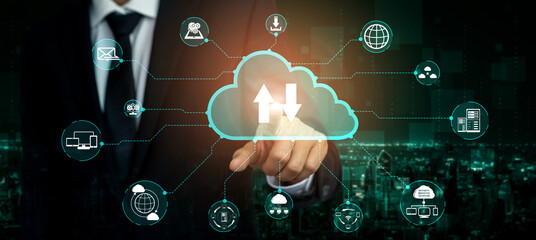 Cloud computing technology and online data storage for business network concept. Computer connects...