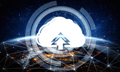 Cloud computing technology and online data storage for business network concept. Computer connects...