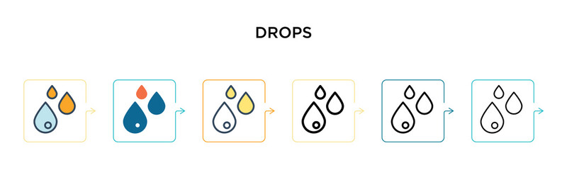 Drops vector icon in 6 different modern styles. Black, two colored drops icons designed in filled, outline, line and stroke style. Vector illustration can be used for web, mobile, ui