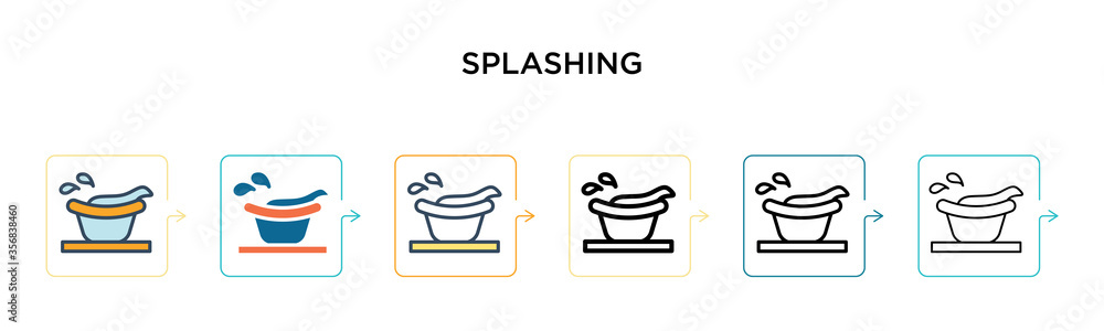 Poster splashing vector icon in 6 different modern styles. black, two colored splashing icons designed in f