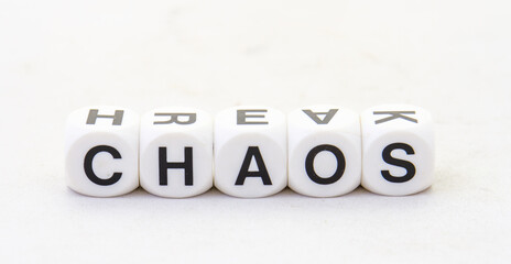 The term chaos displayed visually on a clear background in black text image with copy space in horizontal format