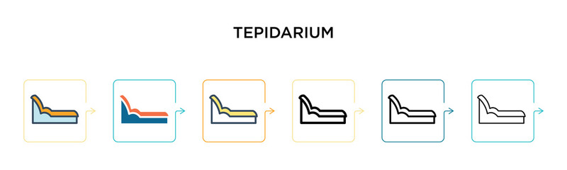 Tepidarium vector icon in 6 different modern styles. Black, two colored tepidarium icons designed in filled, outline, line and stroke style. Vector illustration can be used for web, mobile, ui