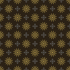Seamless abstract pattern, geometric texture, decorative background pattern. Black, gold and gray colors. Good for textile, fabric, wallpaper, holiday wrapping paper. Vector illustration