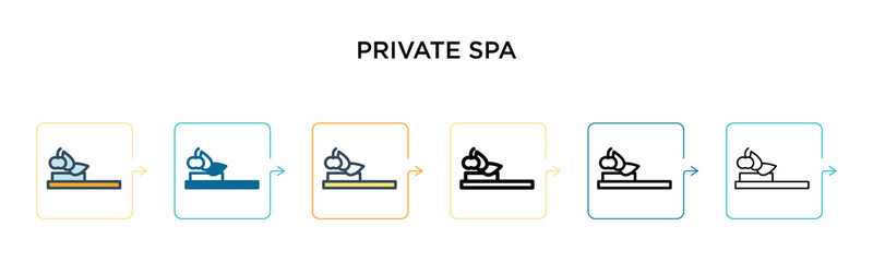 Private spa vector icon in 6 different modern styles. Black, two colored private spa icons designed in filled, outline, line and stroke style. Vector illustration can be used for web, mobile, ui