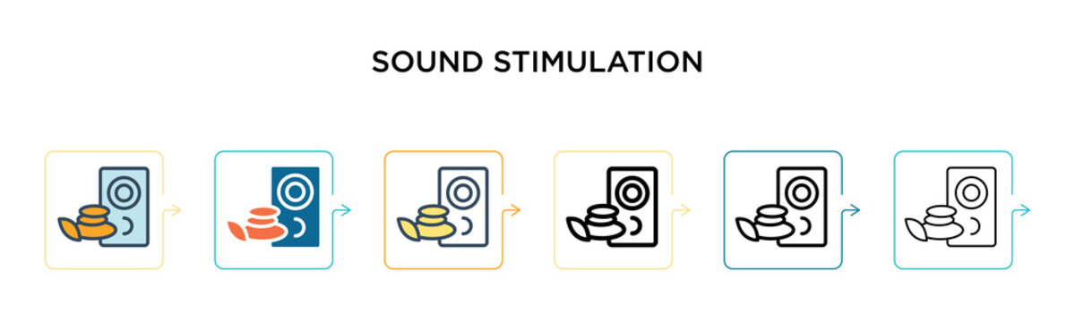 Sound stimulation vector icon in 6 different modern styles. Black, two colored sound stimulation icons designed in filled, outline, line and stroke style. Vector illustration can be used for web,