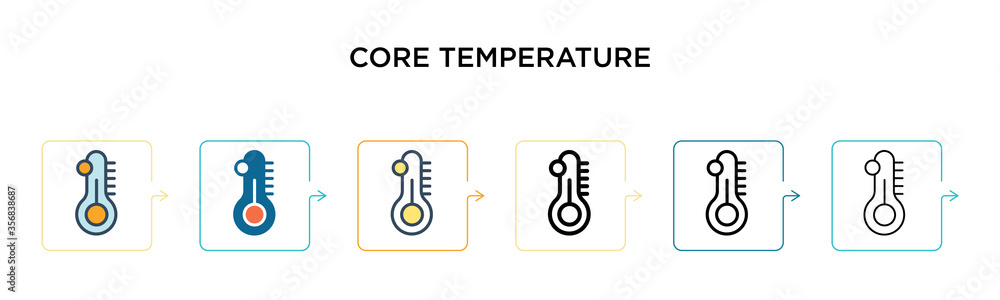 Poster core temperature vector icon in 6 different modern styles. black, two colored core temperature icons