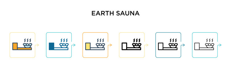 Earth sauna vector icon in 6 different modern styles. Black, two colored earth sauna icons designed in filled, outline, line and stroke style. Vector illustration can be used for web, mobile, ui