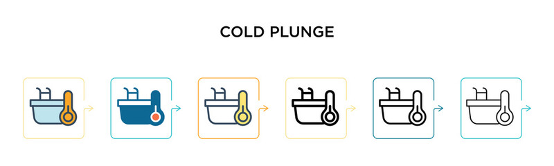 Cold plunge vector icon in 6 different modern styles. Black, two colored cold plunge icons designed in filled, outline, line and stroke style. Vector illustration can be used for web, mobile, ui