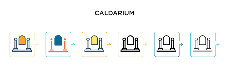 Caldarium vector icon in 6 different modern styles. Black, two colored caldarium icons designed in filled, outline, line and stroke style. Vector illustration can be used for web, mobile, ui