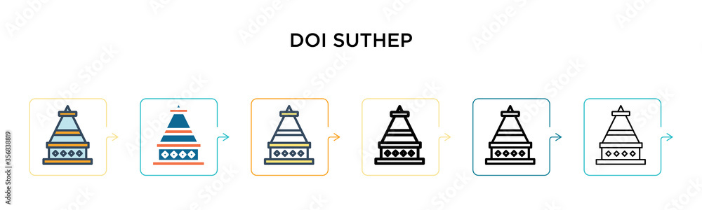 Poster doi suthep vector icon in 6 different modern styles. black, two colored doi suthep icons designed in