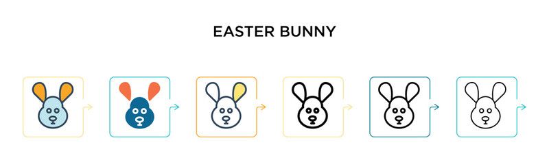 Easter bunny vector icon in 6 different modern styles. Black, two colored easter bunny icons designed in filled, outline, line and stroke style. Vector illustration can be used for web, mobile, ui