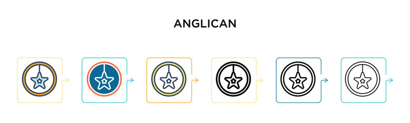 Anglican vector icon in 6 different modern styles. Black, two colored anglican icons designed in filled, outline, line and stroke style. Vector illustration can be used for web, mobile, ui