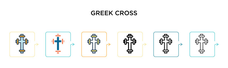 Obraz premium Greek cross vector icon in 6 different modern styles. Black, two colored greek cross icons designed in filled, outline, line and stroke style. Vector illustration can be used for web, mobile, ui