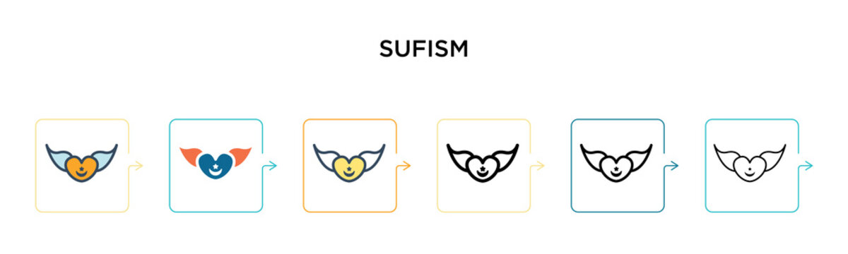 Sufism vector icon in 6 different modern styles. Black, two colored sufism icons designed in filled, outline, line and stroke style. Vector illustration can be used for web, mobile, ui