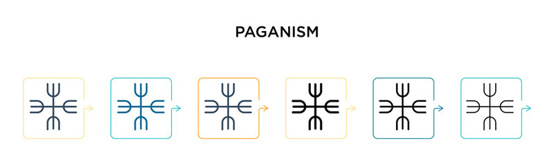 Paganism vector icon in 6 different modern styles. Black, two colored paganism icons designed in filled, outline, line and stroke style. Vector illustration can be used for web, mobile, ui