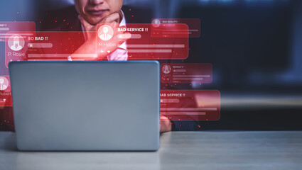 Customers bad review satisfaction feedback survey concept. User give negative rating to service experience on online application.