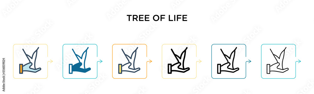 Aufkleber tree of life vector icon in 6 different modern styles. black, two colored tree of life icons designe