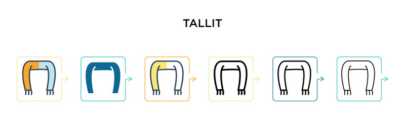 Tallit vector icon in 6 different modern styles. Black, two colored tallit icons designed in filled, outline, line and stroke style. Vector illustration can be used for web, mobile, ui