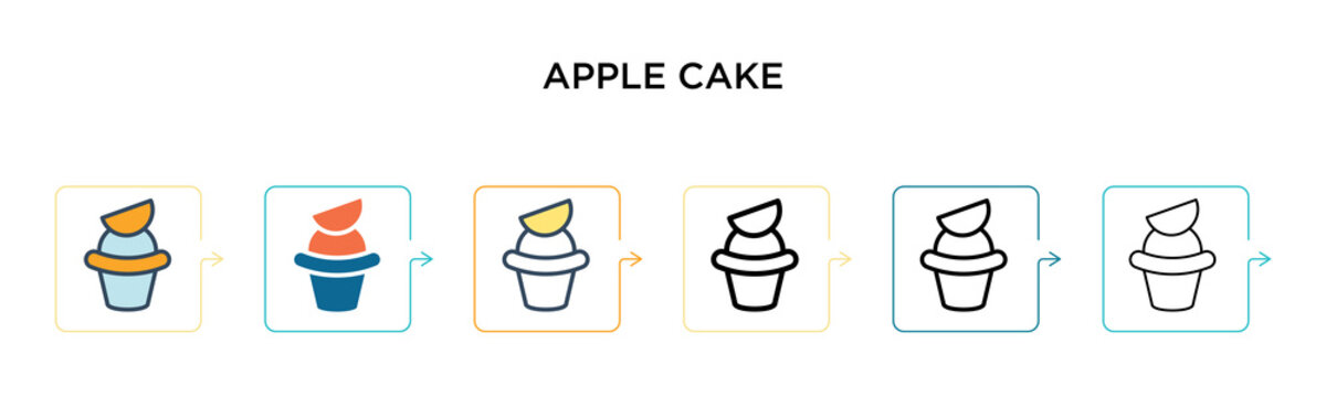 Apple cake vector icon in 6 different modern styles. Black, two colored apple cake icons designed in filled, outline, line and stroke style. Vector illustration can be used for web, mobile, ui