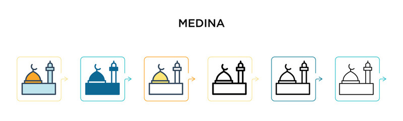 Medina vector icon in 6 different modern styles. Black, two colored medina icons designed in filled, outline, line and stroke style. Vector illustration can be used for web, mobile, ui