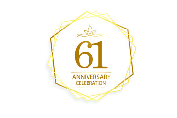 61 year anniversary, minimalist logo. Gold  vector illustration on white background - vector