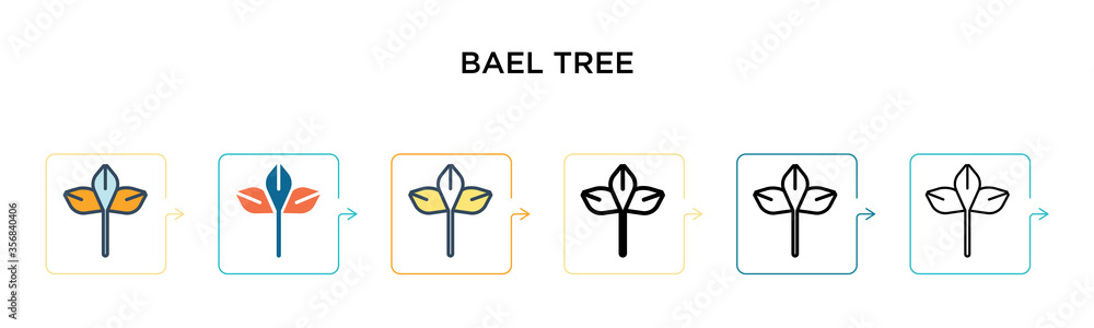 Poster bael tree vector icon in 6 different modern styles. black, two colored bael tree icons designed in f