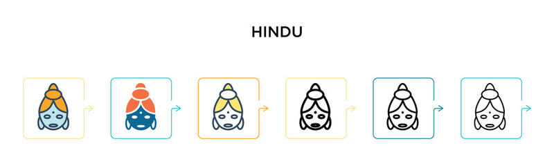 Hindu vector icon in 6 different modern styles. Black, two colored hindu icons designed in filled, outline, line and stroke style. Vector illustration can be used for web, mobile, ui