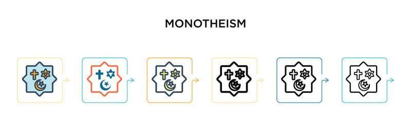 Monotheism vector icon in 6 different modern styles. Black, two colored monotheism icons designed in filled, outline, line and stroke style. Vector illustration can be used for web, mobile, ui