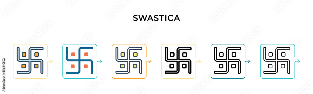 Poster swastica vector icon in 6 different modern styles. black, two colored swastica icons designed in fil